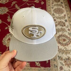 7 3/8 New Era White and Gray Cap with Gold Emblem